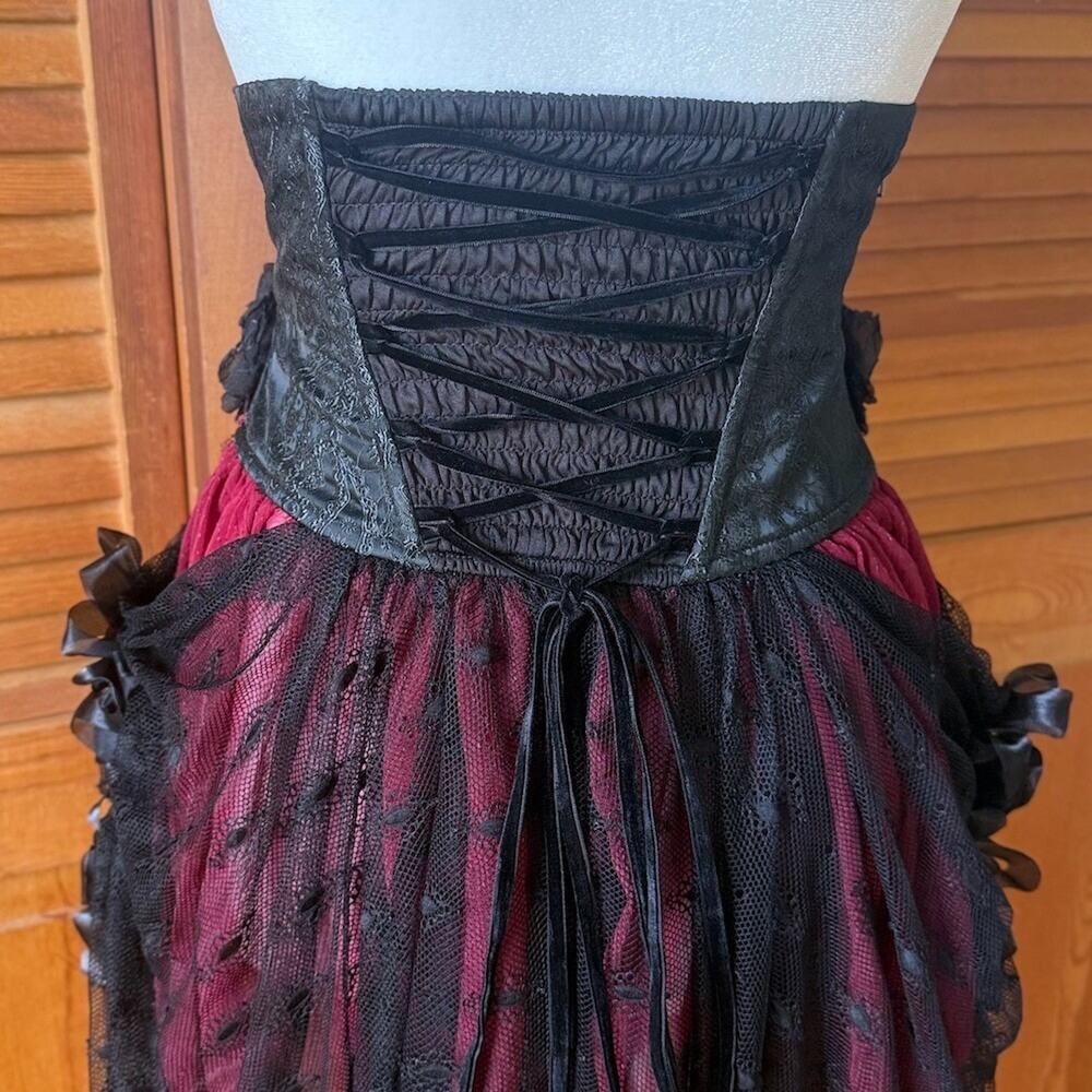 Devil Fashion Gothic Victorian Vampire Red Black Rose Cross Cincher Overskirt - Picture 8 of 13